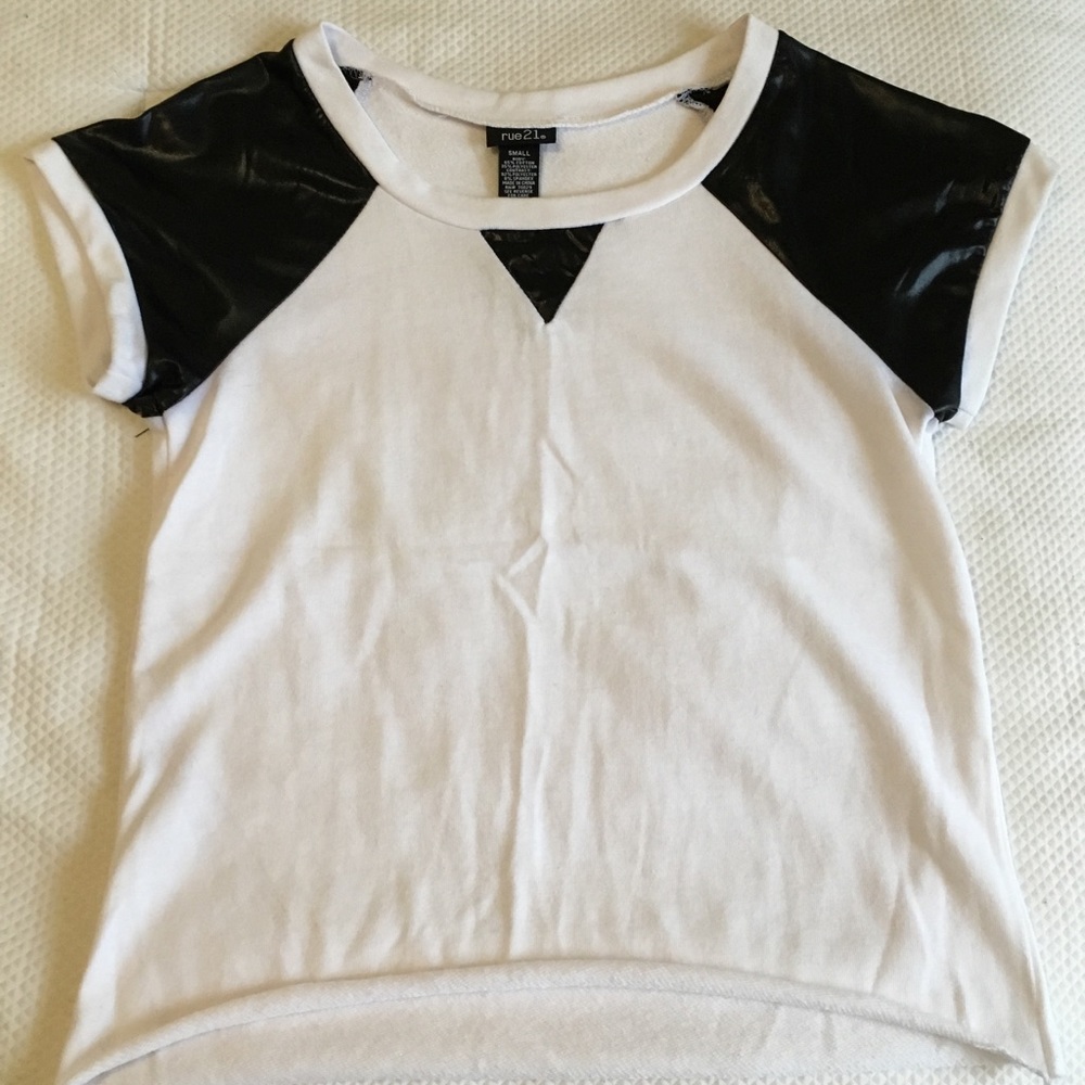 Pleather Sleeve T Shirt